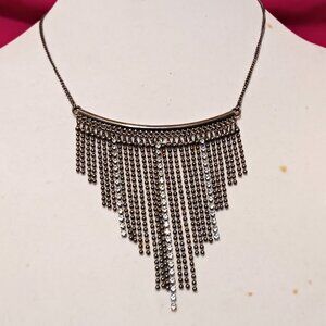 Handmade Gun Metal Rhinestone Fringe Statement Choker Fashion Necklace